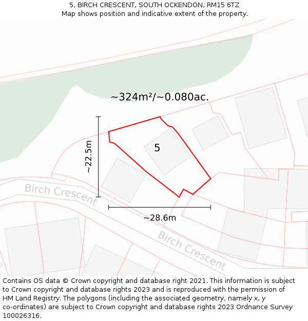 5, BIRCH CRESCENT, SOUTH OCKENDON, RM15 6TZ: Plot and title map