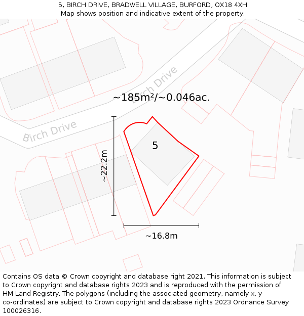 5, BIRCH DRIVE, BRADWELL VILLAGE, BURFORD, OX18 4XH: Plot and title map