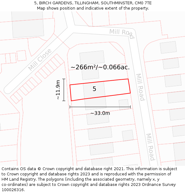 5, BIRCH GARDENS, TILLINGHAM, SOUTHMINSTER, CM0 7TE: Plot and title map