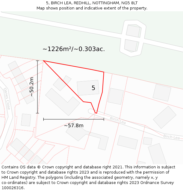 5, BIRCH LEA, REDHILL, NOTTINGHAM, NG5 8LT: Plot and title map