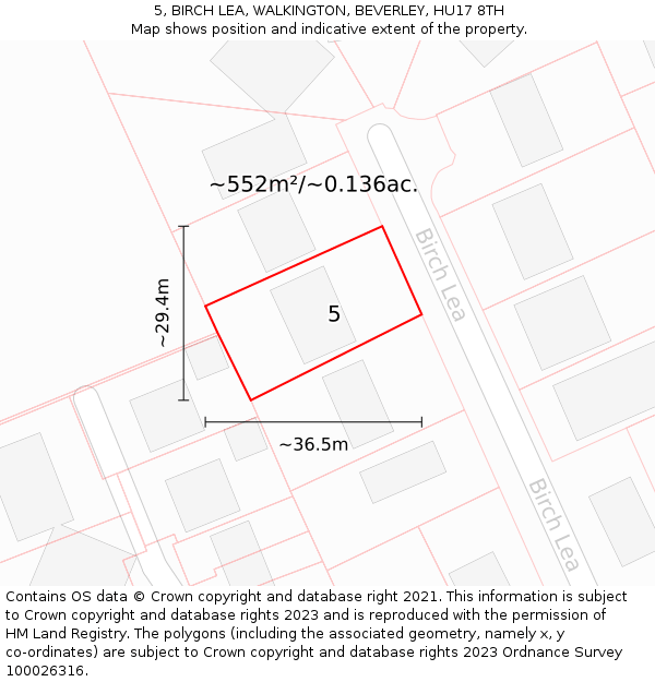 5, BIRCH LEA, WALKINGTON, BEVERLEY, HU17 8TH: Plot and title map