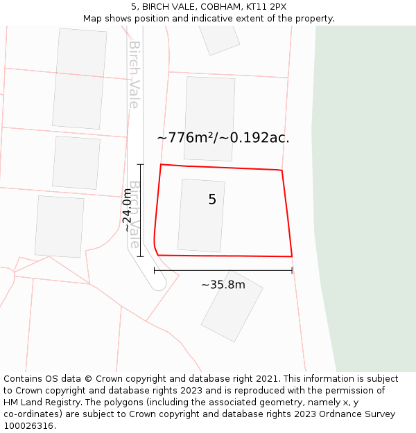 5, BIRCH VALE, COBHAM, KT11 2PX: Plot and title map