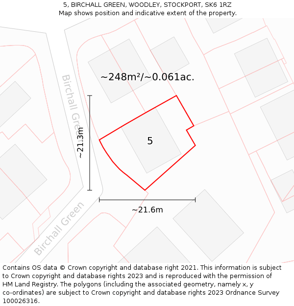 5, BIRCHALL GREEN, WOODLEY, STOCKPORT, SK6 1RZ: Plot and title map