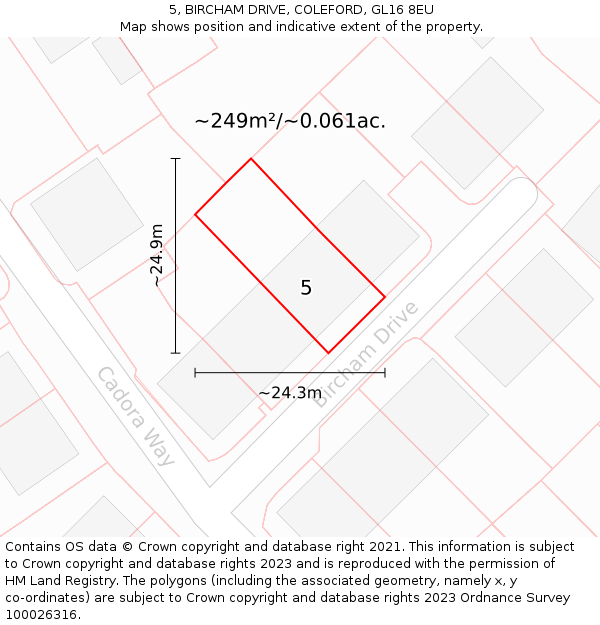 5, BIRCHAM DRIVE, COLEFORD, GL16 8EU: Plot and title map