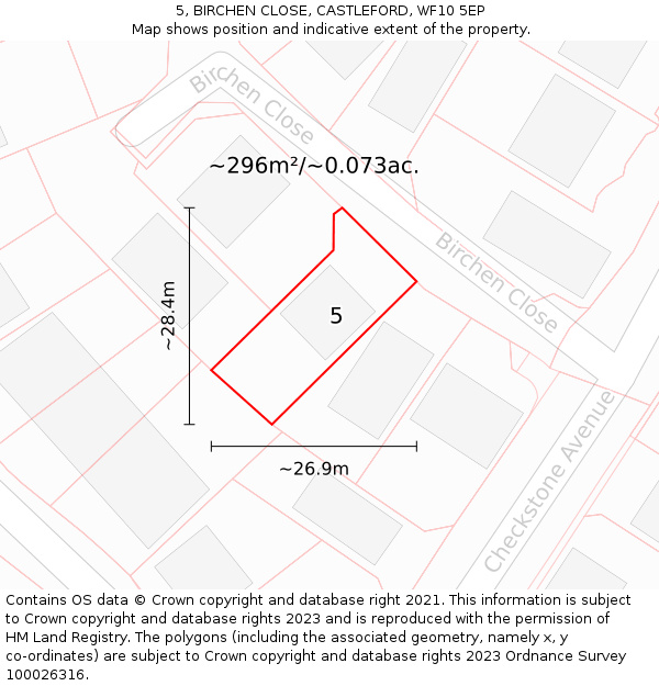 5, BIRCHEN CLOSE, CASTLEFORD, WF10 5EP: Plot and title map