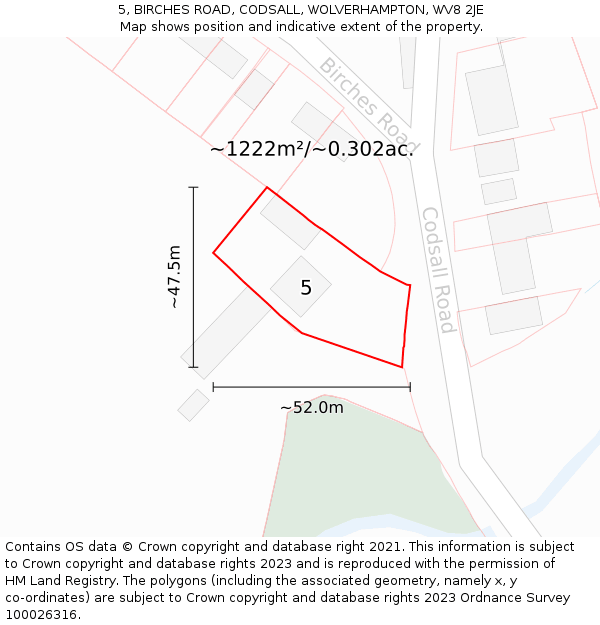 5, BIRCHES ROAD, CODSALL, WOLVERHAMPTON, WV8 2JE: Plot and title map