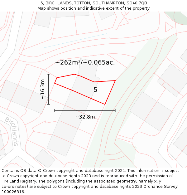 5, BIRCHLANDS, TOTTON, SOUTHAMPTON, SO40 7QB: Plot and title map