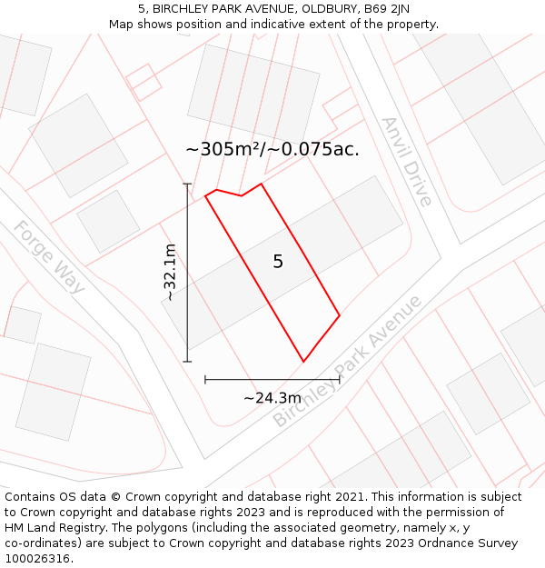 5, BIRCHLEY PARK AVENUE, OLDBURY, B69 2JN: Plot and title map