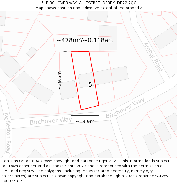 5, BIRCHOVER WAY, ALLESTREE, DERBY, DE22 2QG: Plot and title map