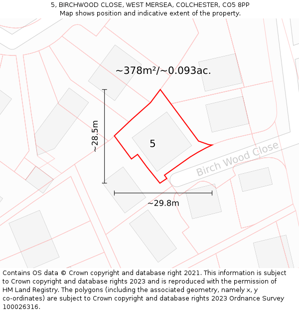 5, BIRCHWOOD CLOSE, WEST MERSEA, COLCHESTER, CO5 8PP: Plot and title map