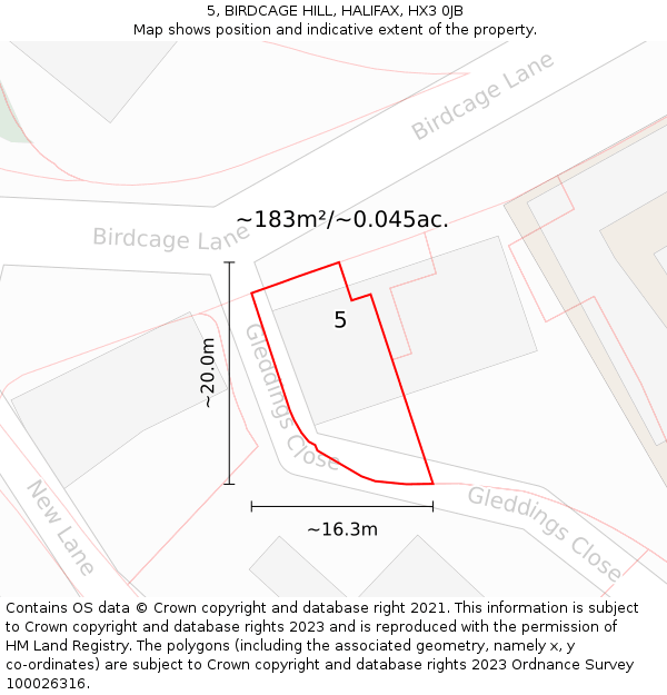 5, BIRDCAGE HILL, HALIFAX, HX3 0JB: Plot and title map