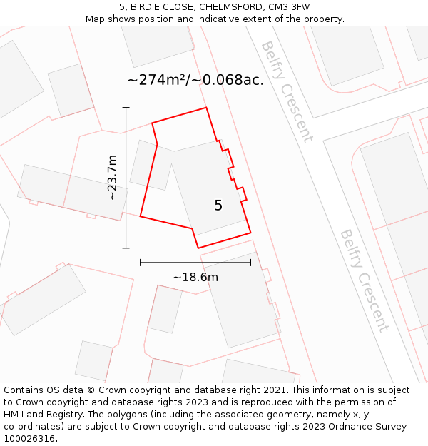 5, BIRDIE CLOSE, CHELMSFORD, CM3 3FW: Plot and title map