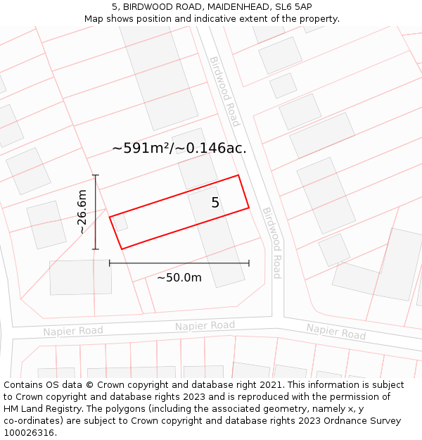 5, BIRDWOOD ROAD, MAIDENHEAD, SL6 5AP: Plot and title map