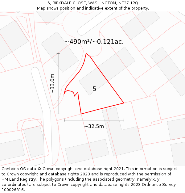 5, BIRKDALE CLOSE, WASHINGTON, NE37 1PQ: Plot and title map