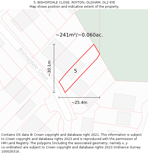 5, BISHOPDALE CLOSE, ROYTON, OLDHAM, OL2 6YE: Plot and title map
