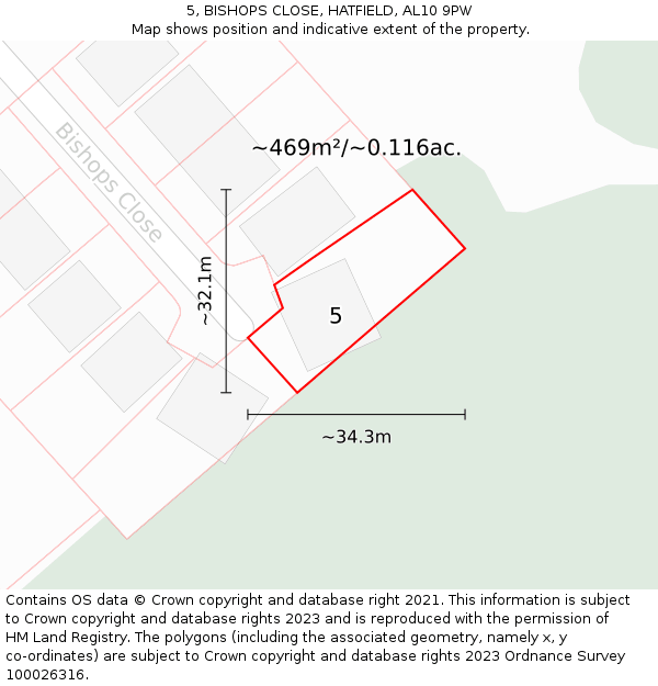 5, BISHOPS CLOSE, HATFIELD, AL10 9PW: Plot and title map