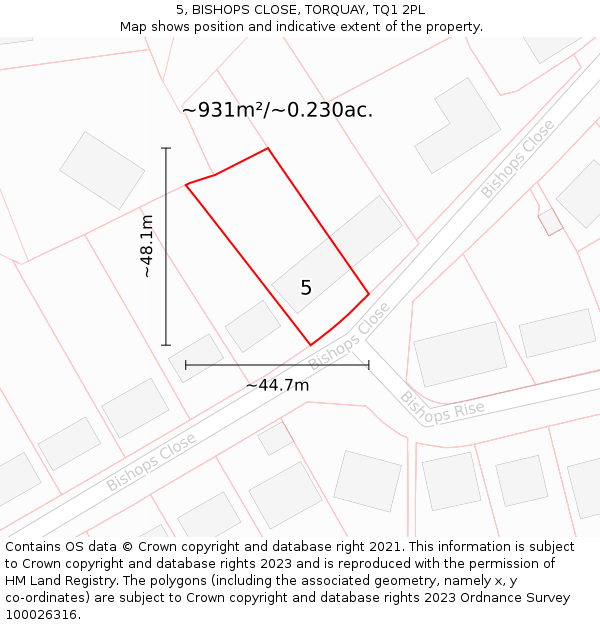 5, BISHOPS CLOSE, TORQUAY, TQ1 2PL: Plot and title map