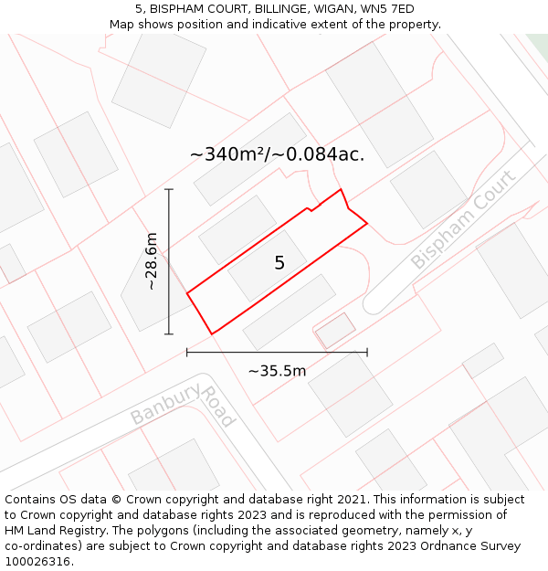 5, BISPHAM COURT, BILLINGE, WIGAN, WN5 7ED: Plot and title map