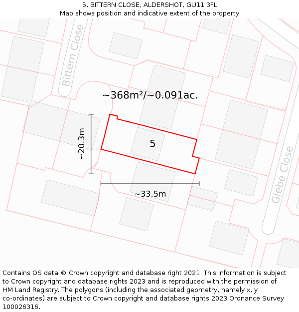 5, BITTERN CLOSE, ALDERSHOT, GU11 3FL: Plot and title map