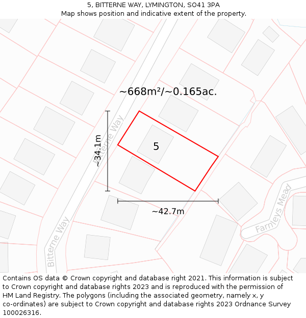 5, BITTERNE WAY, LYMINGTON, SO41 3PA: Plot and title map