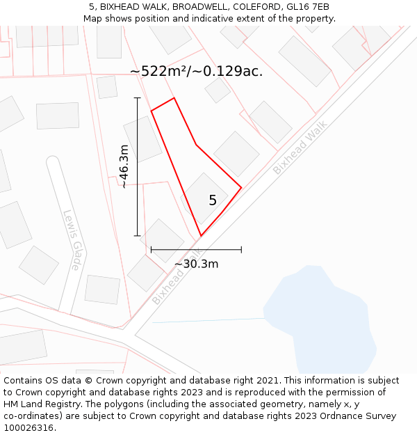 5, BIXHEAD WALK, BROADWELL, COLEFORD, GL16 7EB: Plot and title map