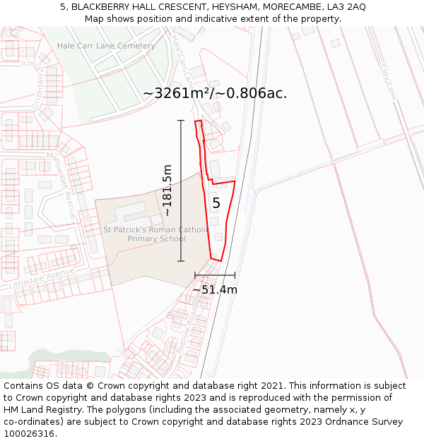 5, BLACKBERRY HALL CRESCENT, HEYSHAM, MORECAMBE, LA3 2AQ: Plot and title map