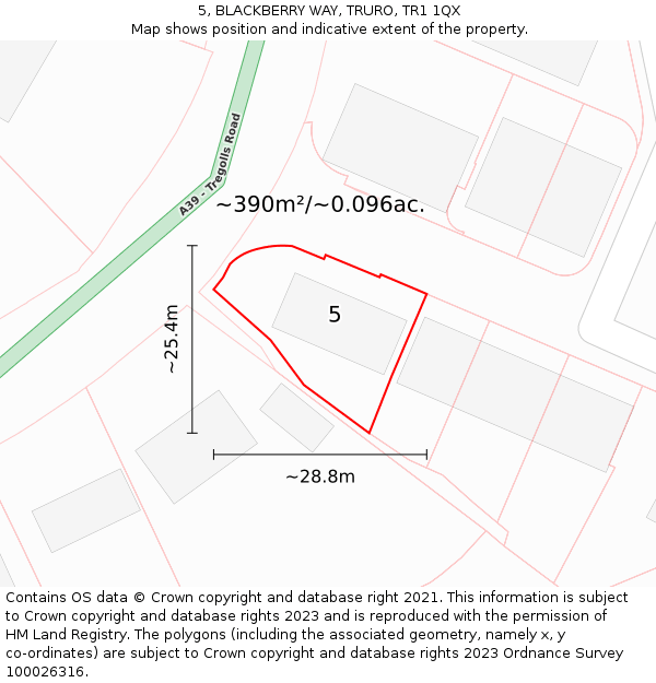 5, BLACKBERRY WAY, TRURO, TR1 1QX: Plot and title map