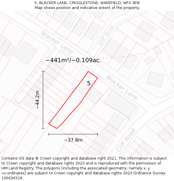 5, BLACKER LANE, CRIGGLESTONE, WAKEFIELD, WF4 3EW: Plot and title map