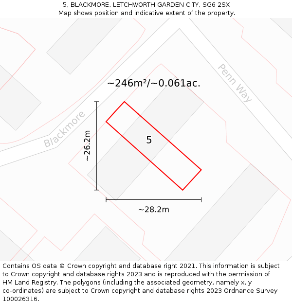 5, BLACKMORE, LETCHWORTH GARDEN CITY, SG6 2SX: Plot and title map