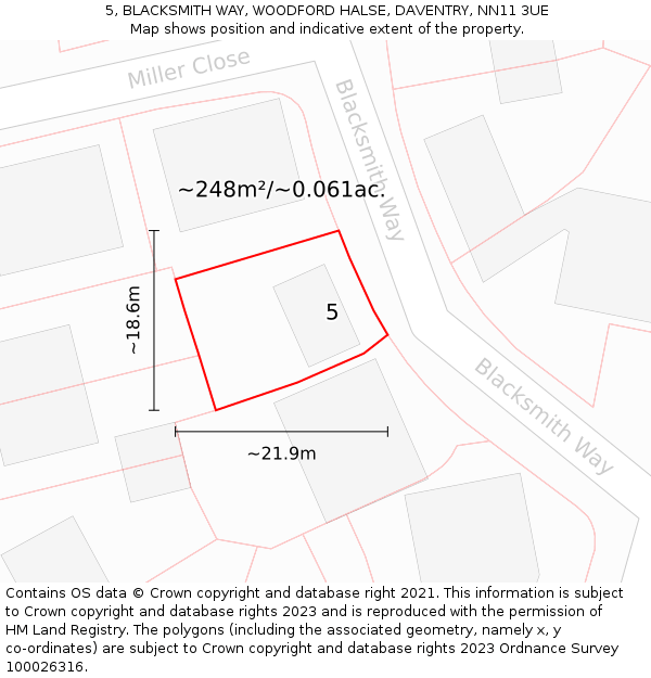 5, BLACKSMITH WAY, WOODFORD HALSE, DAVENTRY, NN11 3UE: Plot and title map