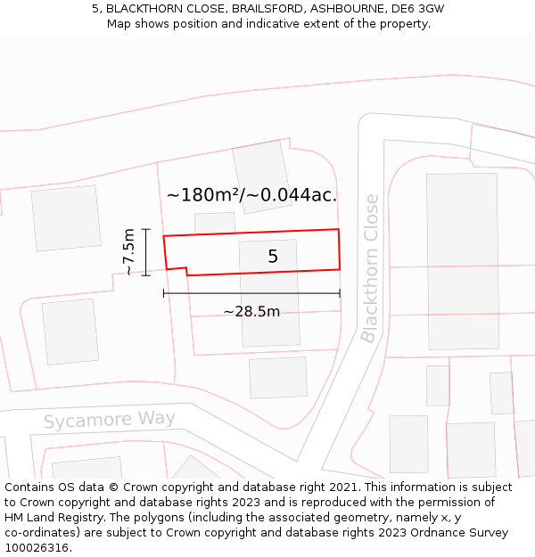 5, BLACKTHORN CLOSE, BRAILSFORD, ASHBOURNE, DE6 3GW: Plot and title map