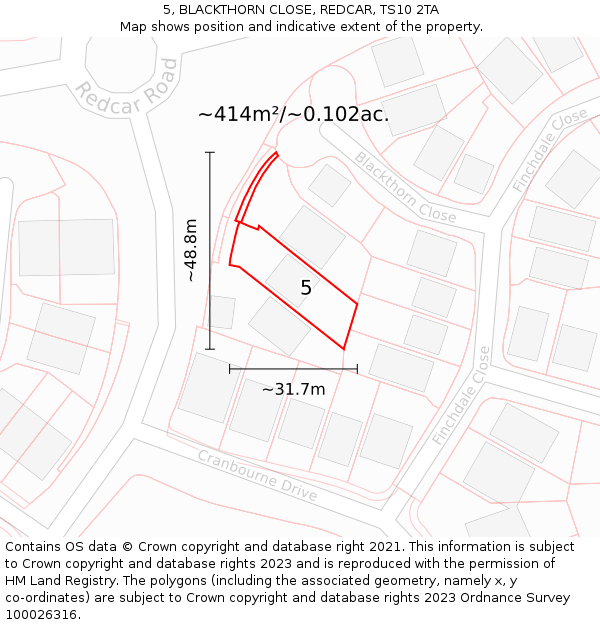 5, BLACKTHORN CLOSE, REDCAR, TS10 2TA: Plot and title map