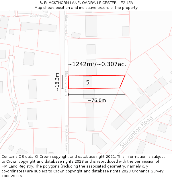 5, BLACKTHORN LANE, OADBY, LEICESTER, LE2 4FA: Plot and title map