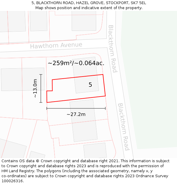 5, BLACKTHORN ROAD, HAZEL GROVE, STOCKPORT, SK7 5EL: Plot and title map