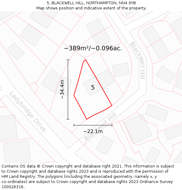 5, BLACKWELL HILL, NORTHAMPTON, NN4 9YB: Plot and title map