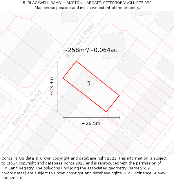 5, BLACKWELL ROAD, HAMPTON HARGATE, PETERBOROUGH, PE7 8BP: Plot and title map