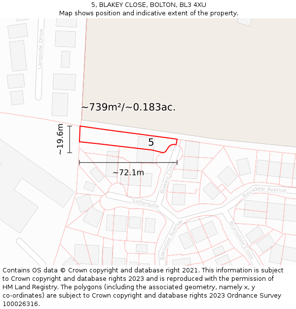 5, BLAKEY CLOSE, BOLTON, BL3 4XU: Plot and title map