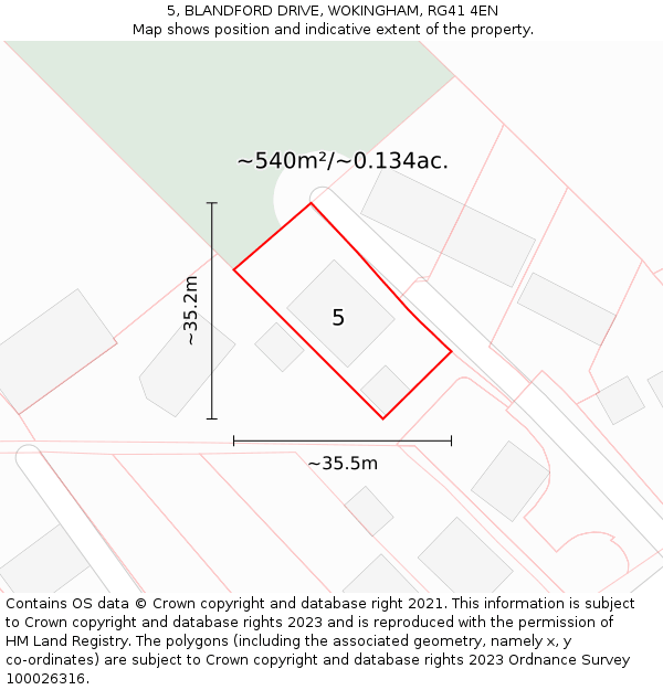 5, BLANDFORD DRIVE, WOKINGHAM, RG41 4EN: Plot and title map