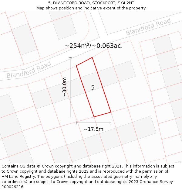 5, BLANDFORD ROAD, STOCKPORT, SK4 2NT: Plot and title map