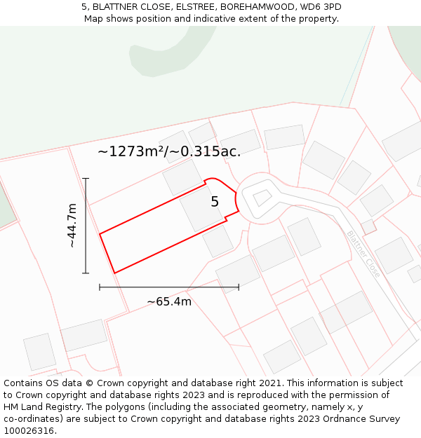 5, BLATTNER CLOSE, ELSTREE, BOREHAMWOOD, WD6 3PD: Plot and title map