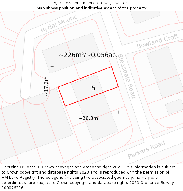 5, BLEASDALE ROAD, CREWE, CW1 4PZ: Plot and title map