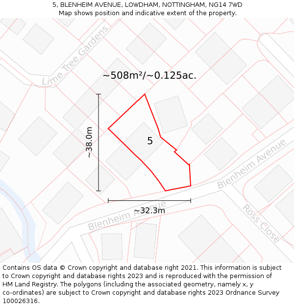 5, BLENHEIM AVENUE, LOWDHAM, NOTTINGHAM, NG14 7WD: Plot and title map