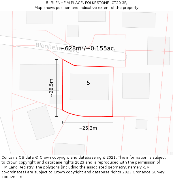 5, BLENHEIM PLACE, FOLKESTONE, CT20 3RJ: Plot and title map