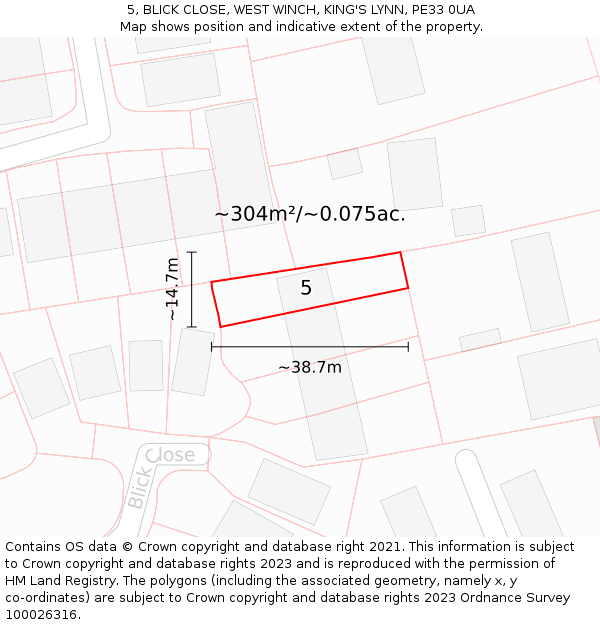 5, BLICK CLOSE, WEST WINCH, KING'S LYNN, PE33 0UA: Plot and title map