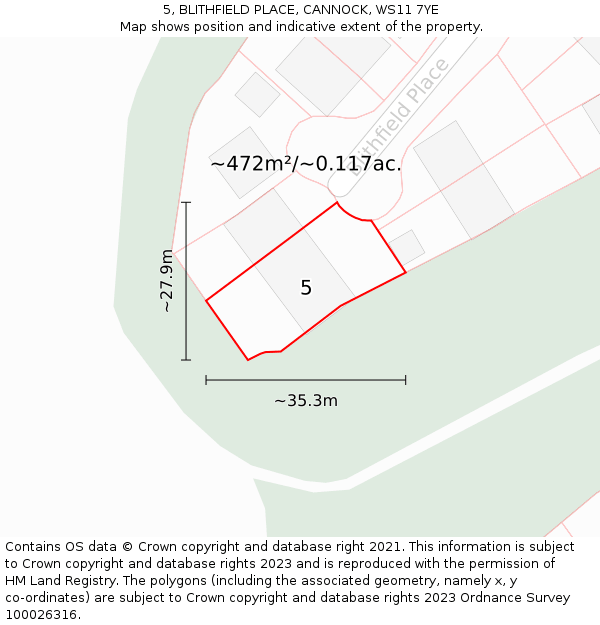 5, BLITHFIELD PLACE, CANNOCK, WS11 7YE: Plot and title map