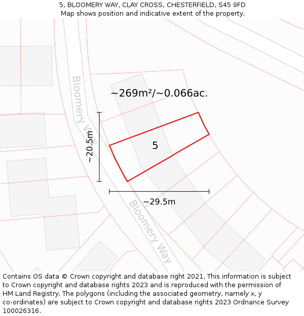 5, BLOOMERY WAY, CLAY CROSS, CHESTERFIELD, S45 9FD: Plot and title map