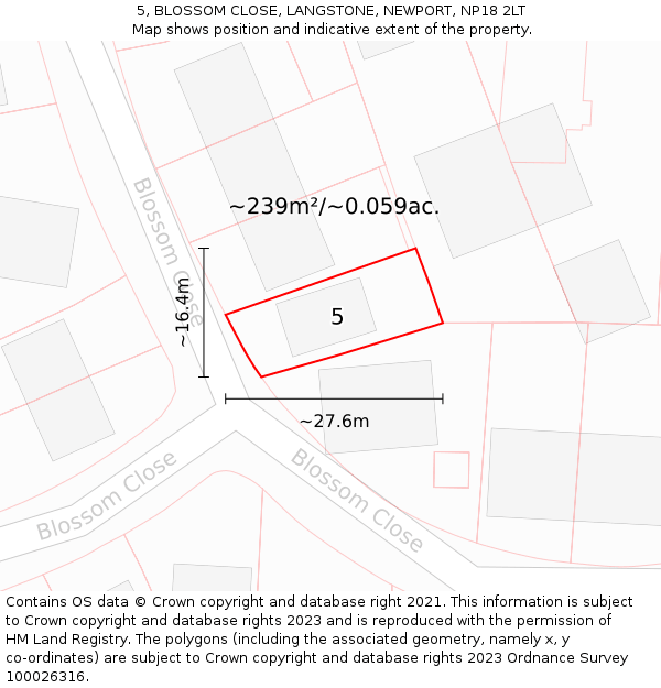 5, BLOSSOM CLOSE, LANGSTONE, NEWPORT, NP18 2LT: Plot and title map