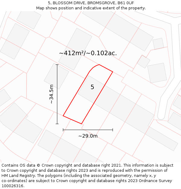 5, BLOSSOM DRIVE, BROMSGROVE, B61 0UF: Plot and title map