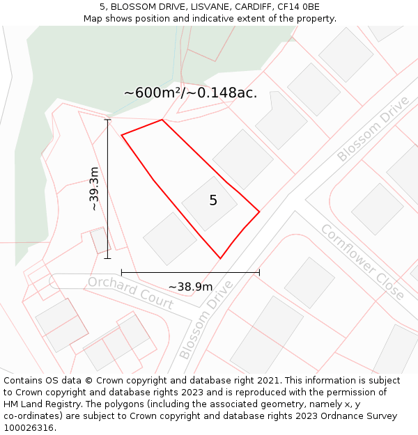 5, BLOSSOM DRIVE, LISVANE, CARDIFF, CF14 0BE: Plot and title map