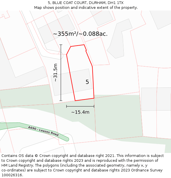 5, BLUE COAT COURT, DURHAM, DH1 1TX: Plot and title map